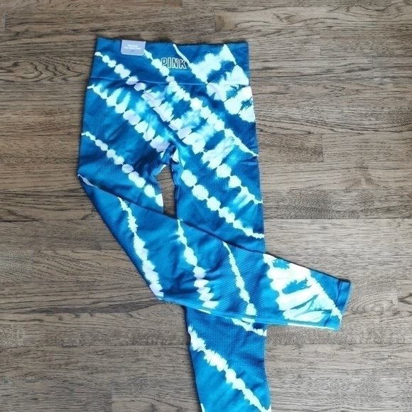 Pink Victoria's Secret Teal Tie Dye Leggings Small New - Picture 5 of 8